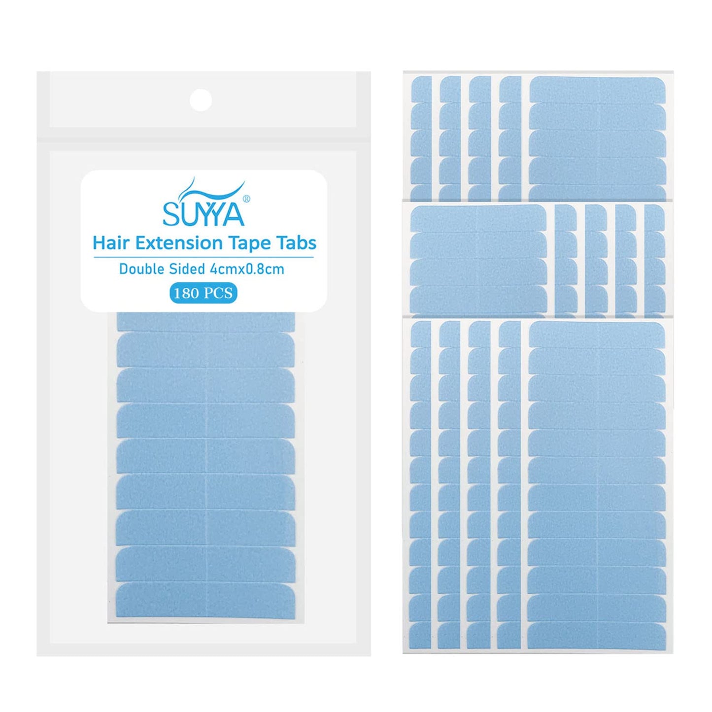 SUYYA 60 Pieces Hair Extension Tape Tabs Double Sided Extension Tapes for Replacement 4cm x0.8cm (Blue)
