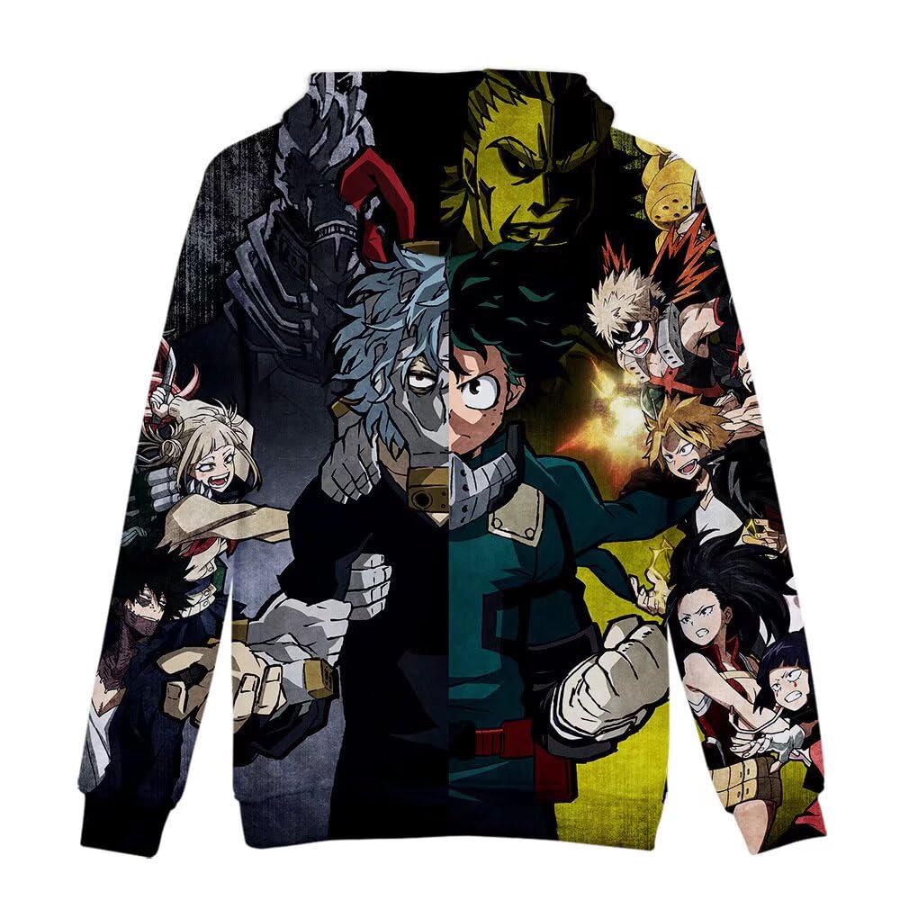 CHLOBLOM Boku No Hero Fleece Hoodie Novelty Hooded Pullover Sweatshirt for Adult (S, Green Black)