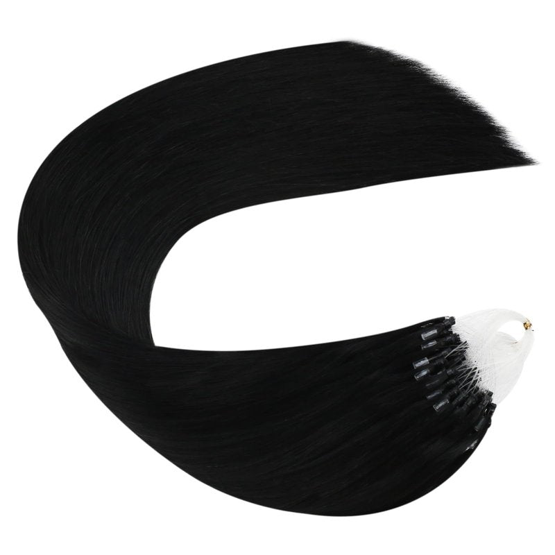 Ugeat Micro Link Hair Extensions, Black Micro Hair Extensions Human Hair, Jet Black Microbead Hair Extension, Remy Human Hair, No Heat or Glue Required, 18 Inch 50G 50S
