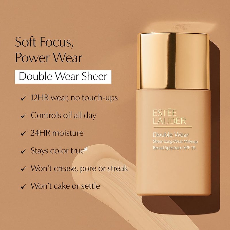 Estée Lauder Double Wear Sheer Matte Foundation SPF 19 | 12-Hour Wear, 1.0 Fl Oz, 6W1 Sandalwood