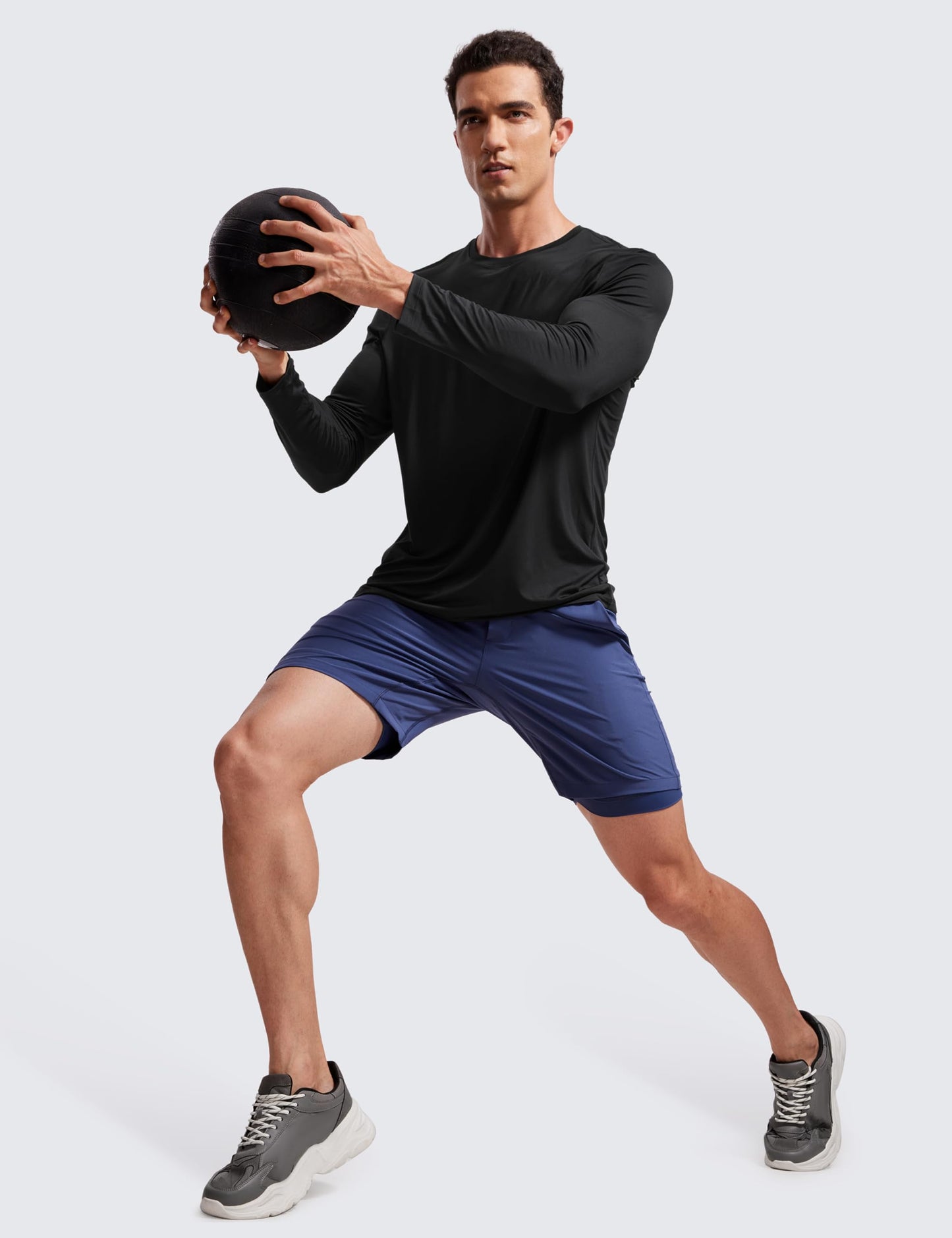 CRZ YOGA Long Sleeve Workout Shirts for Men Lightweight Athletic Gym Running Tops Breathable Casual Tee Shirts Black X-Large