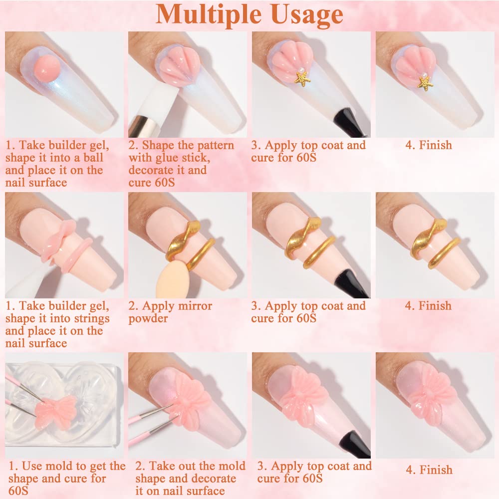 MIZHSE Solid Builder Gel for Nails, Clear Non-Sticky Sculpting Gel, 3D Nail Art Carving Building Modeling Hard Nail Extension Soak Off UV/LED Nail Art Salon Home DIY 15g