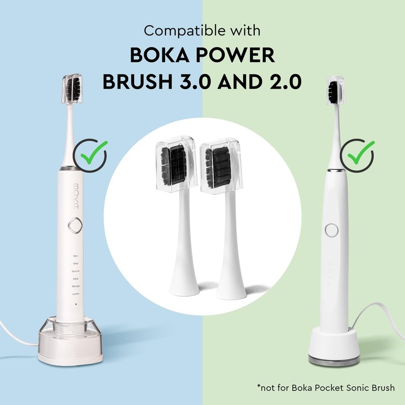 Boka 3.0 Electric Toothbrush for Adults w/ 2 Heads - Rechargeable Sonic Powered Tooth Brush - Charcoal Activated Bristles for Deep Cleaning - Dentist Recommended Oral Care - Charging Base w/Micro USB