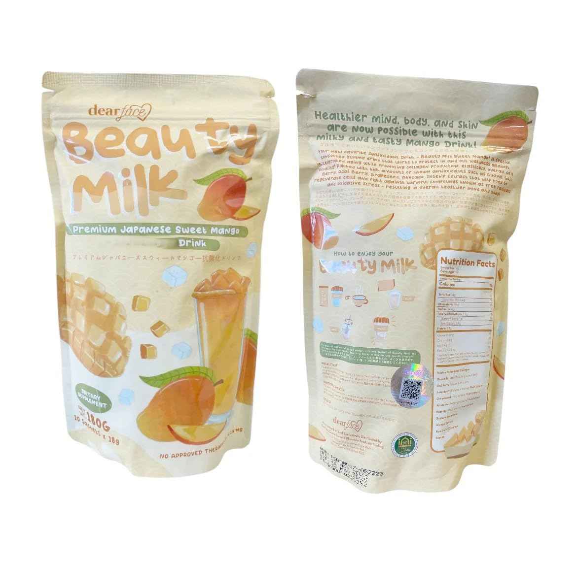 Dear Face Beauty Milk Premium Japanese Sweet Mango Antioxidant Drink 180g - 10 sachet