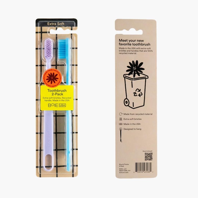 Extra Soft Toothbrush Pack of 2 | 100% Recycled Handles - Gentle on Sensitive Teeth & Gums