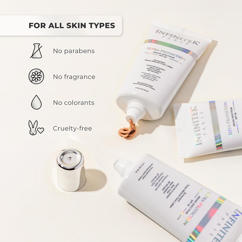Infinitek Paris Tinted Mineral Sunscreen SPF 50 Ultra-Protection | Lightweight Daily Sunscreen for Face | Protects Against UVA/UVB Rays & Blue Light | Water Resistant (80 Minutes) | 1.75 fl oz / 50 ml
