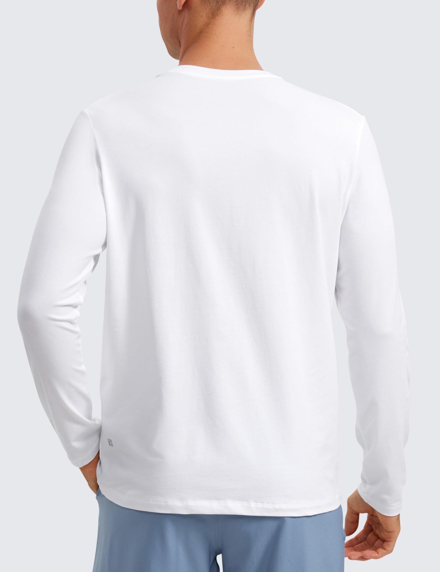 CRZ YOGA Pima Cotton Long Sleeve Shirts for Men Crew Neck Basic Casual T-Shirts Breathable Workout Comfort Tops White Large