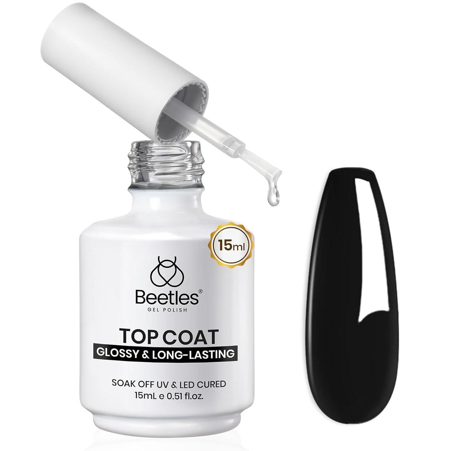 Beetles Extra Glossy Gel Top Coat - 15ml Clear Glossy No Wipe Top Coat Gel Nail Polish High Shine Long Lasting Nail Surface Protection Manicure for Women