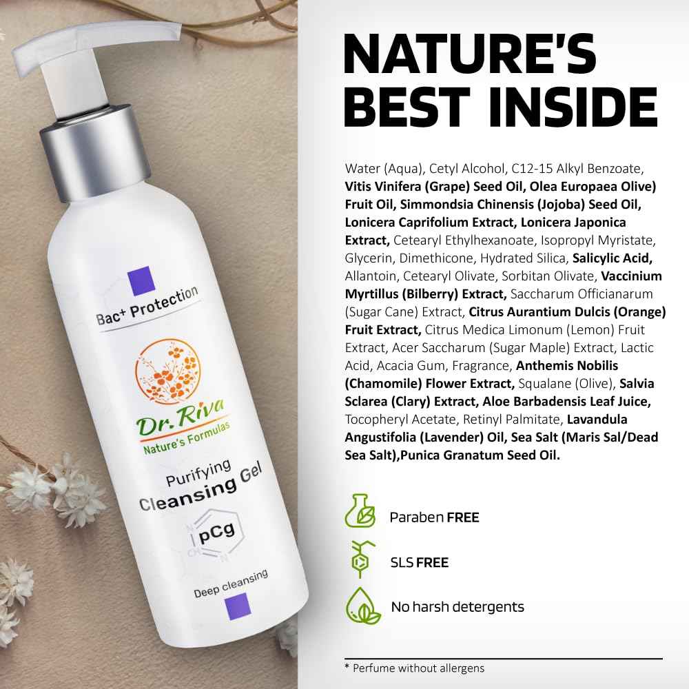DR. RIVA NATURE'S FORMULAS Purifying Cleansing Gel - Skin Rejuvenating Cleanser Face Wash, Reduces Redness - Deep Face Cleanser, Non Drying Cleanser - Balancing Facial Care for All Skin Types - 150ml