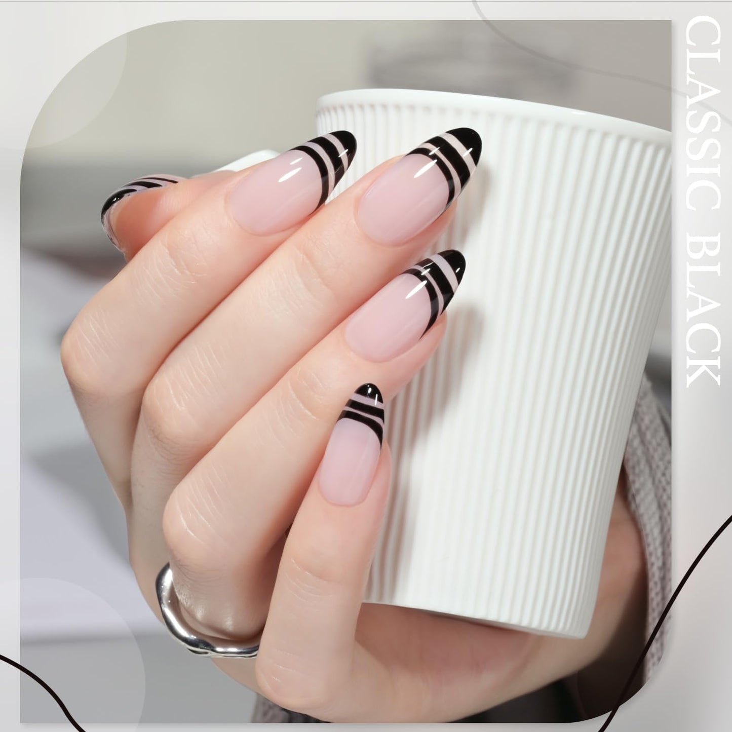 GAOY White Swirl Gel Nail Polish Art Liner, 8ml Classic Color Nail Paint Design with Thin Brush, UV Light Cure for DIY French Manicure at Home
