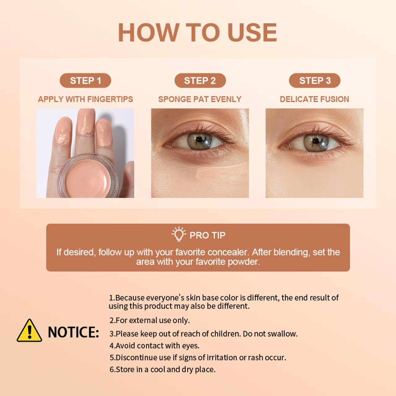 Under Eye Brightener,under Eye Cream Pot Concealer Full Coverage, specifically for dark circles under the eyesWith Hyaluronic Acid & Shea Butter(Warm Nude)
