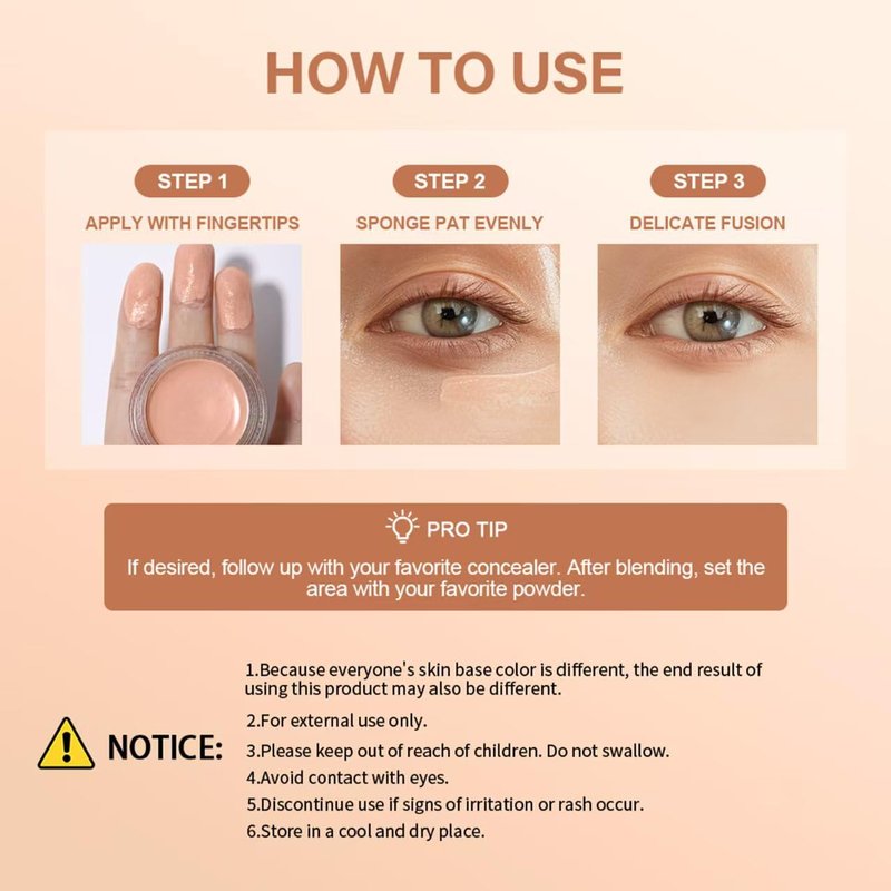 Under Eye Brightener,under Eye Cream Pot Concealer Full Coverage, specifically for dark circles under the eyesWith Hyaluronic Acid & Shea Butter(Warm Nude)