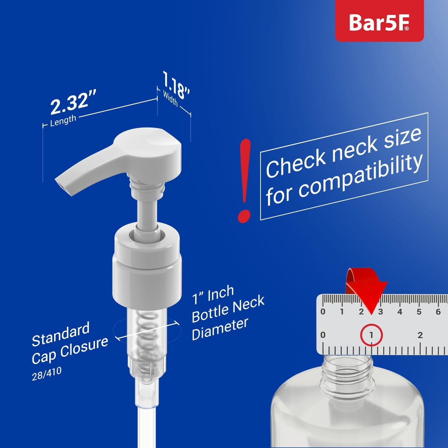 Bar5F 1-Liter Pumps for Shampoo and Conditioner Bottles for 33.8-Ounce Professional Salon Brands (White & Black)
