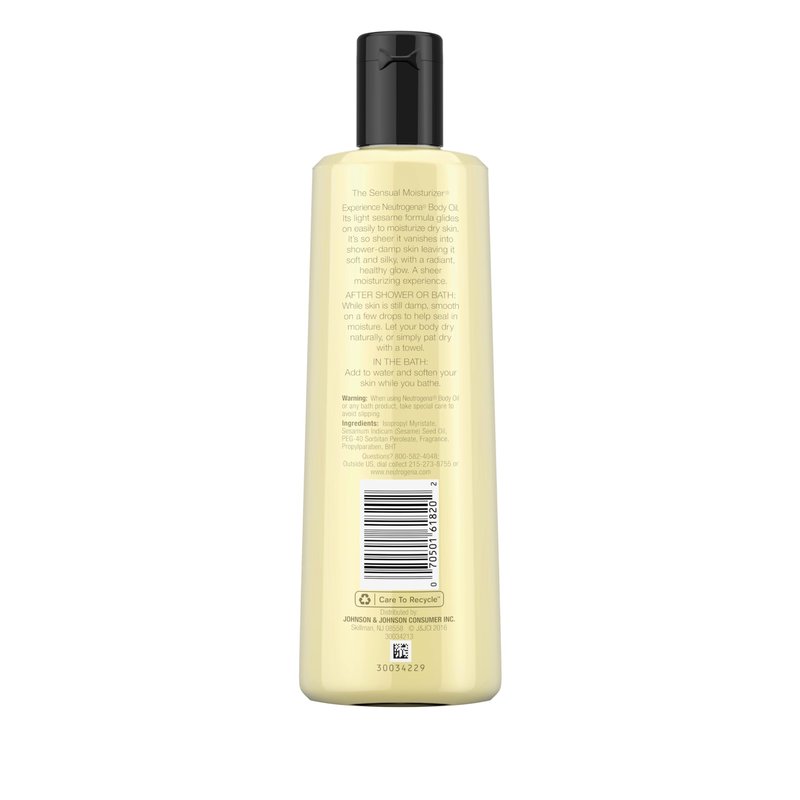 Neutrogena Body Oil Light Sesame Formula, 8.5 fl oz, Radiant Glow Moisturizer for Dry Skin, Bath & Shower Oil For Smooth and Hydrated Skin