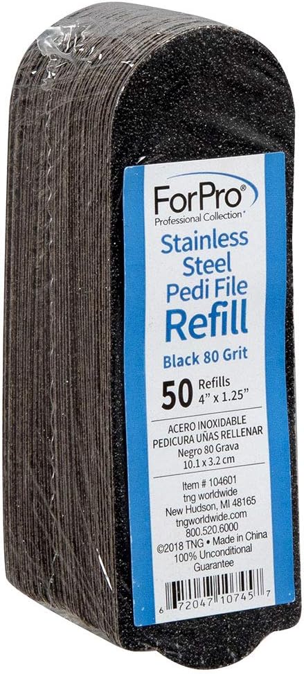ForPro Professional Collection Stainless Steel Pedi File Refill, 180 Grit, White, EZ-Strip Peel Pedicure Refill Pads, 1.25” W x 4” L, 50-Count