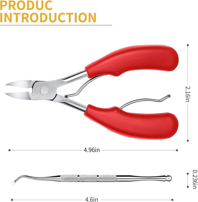 Aogeili Ingrown Toenail Clippers Kit, Professional Thick & Ingrown Toe Nail Clippers for Seniors Men & Women, Stainless Steel Super Sharp Curved Blade Pedicure Nipper with Ingrown Lifter Tool (Red)