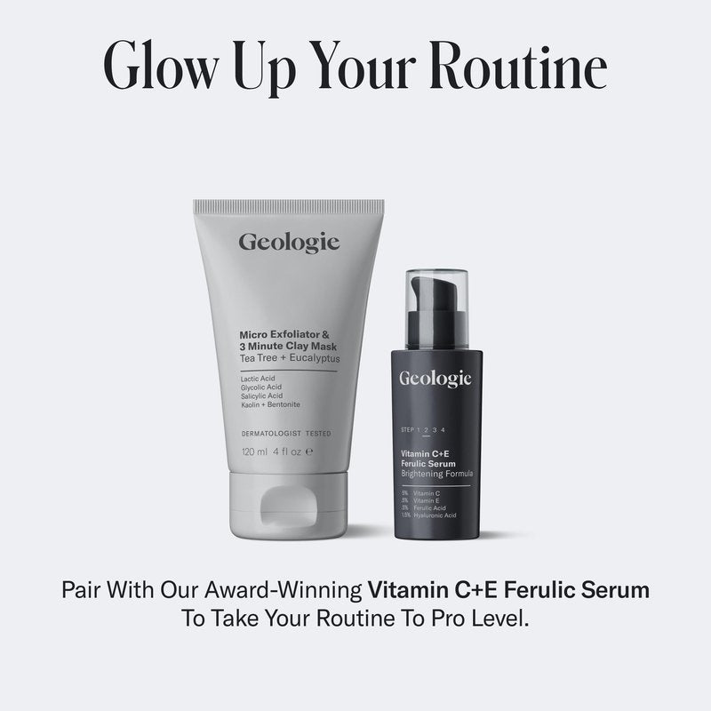 Geologie Micro Exfoliator & Clay Mask | 3-in-1 Deep Cleansing Face Wash, Pore Refining Mask & Skin Exfoliant | Tea Tree & Eucalyptus Scent For Men & Women | 4 fl oz