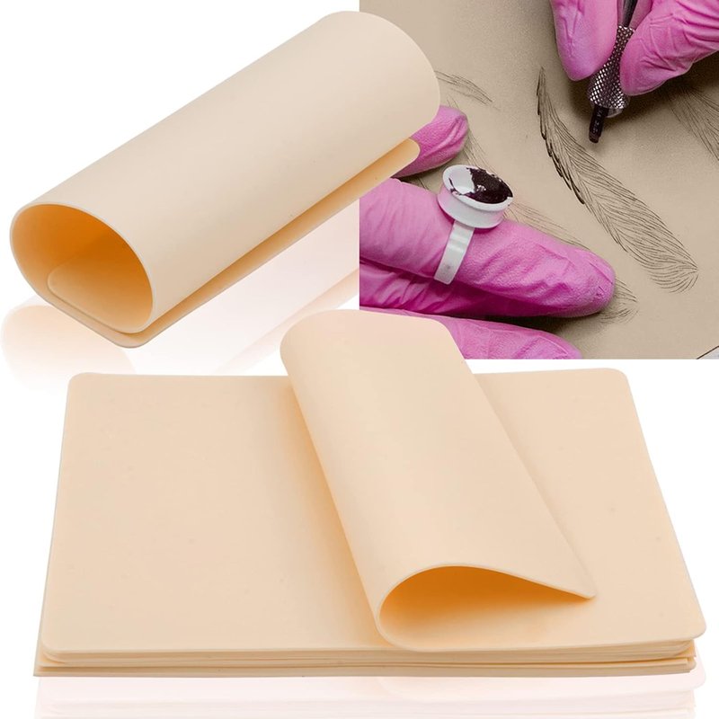 Tattoo Practice Skin - Combofix 20Pcs Double Sided Blank Tattoo Skin Fake Skin, 7.4x5.6in Soft Practice Skins Fake Eyebrow for Beginners and Experienced Artists (Soft Silicone)