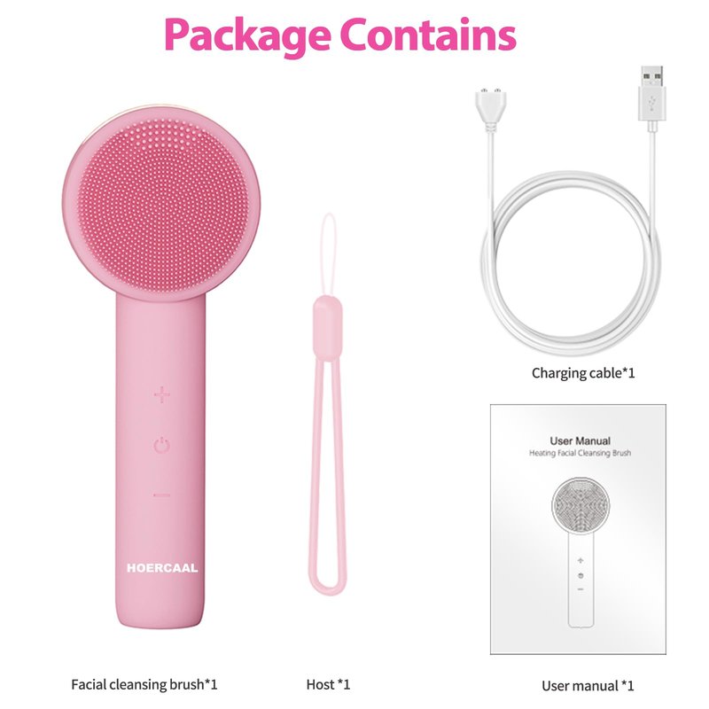 Facial Cleansing Brush Electric – Rechargeable Silicone Face Scrubber, Waterproof Vibrating Cleaner with 5 Adjustable Intensities for Deep Cleansing and Exfoliation (Pink)