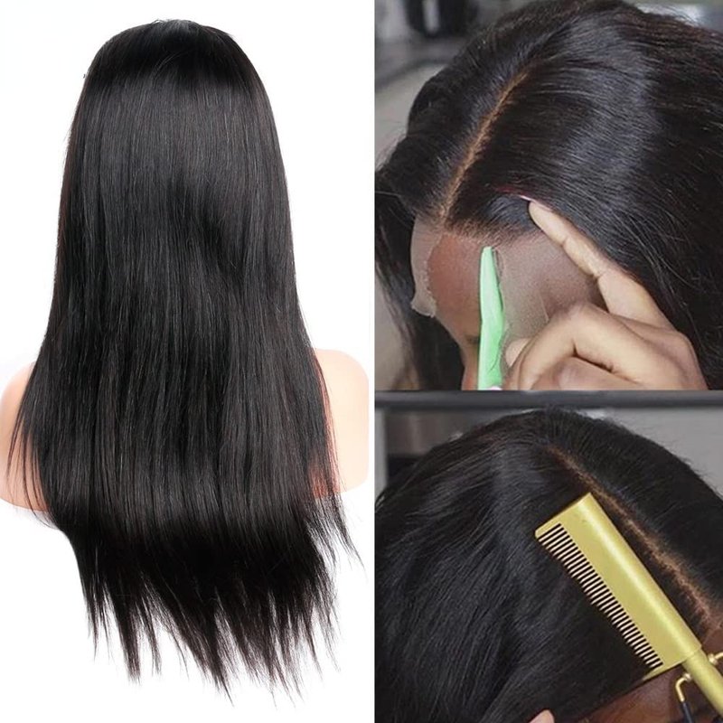 Czrleaty Middle Part Lace Front Wigs Human Hair 13x4x1 T Part Lace Wig Virgin Brazilian Straight Remy Hair 150% Density For Black Women(16")