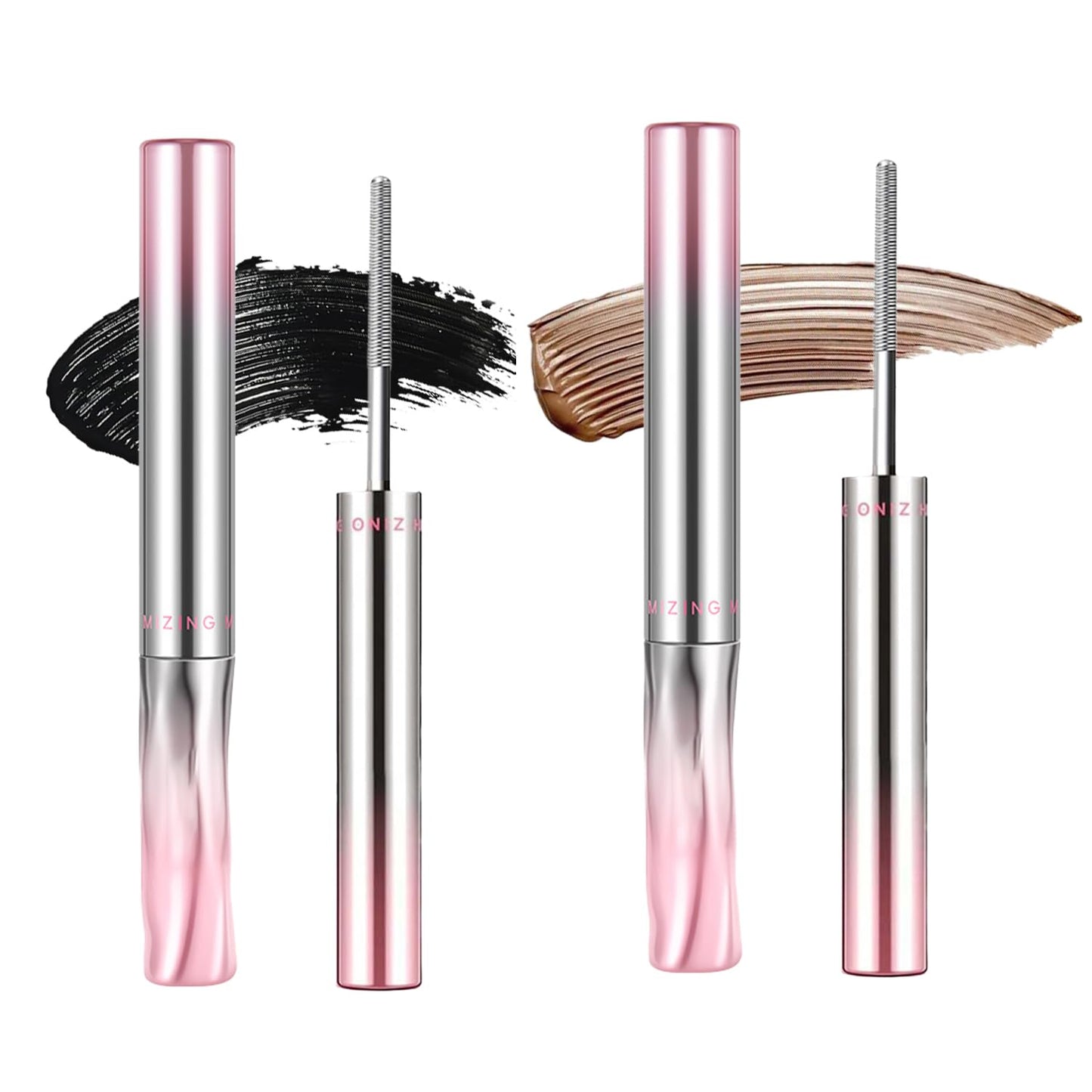 Iron Wand Mascara, 2-Pack Black Washable Mascara – Volumizing, Lengthening & Curling with Metal Wand | Smudge-Proof, Flake-Free, Clump-Free(Black & Brown)
