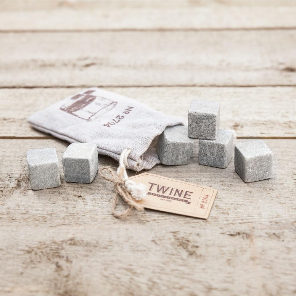 Twine Cooling Stones, Glacier Bourbon Whiskey Rocks, Reusable Ice Cubes, Whiskey Stones Set, Barware, Bar Accessories, Bar Tools, Set of 6, Grey