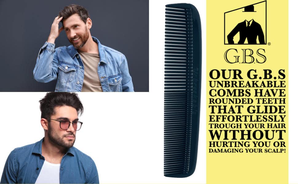 G.B.S (5 Pack) Pocket Comb Black Unbreakable Round Teeth Course Fine Pocket Beard & Mustache Combs for Men's Hair | Sideburns Travel-Friendly Symmetry, Friendly Birthday Gifts