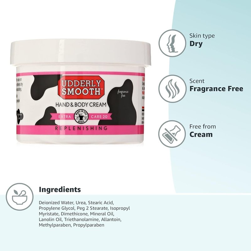 Udderly Smooth Extra Care Hand/Body Cream with 20% Urea, Replenishing, Fragrance Free, 8 OZ - 3 Pack