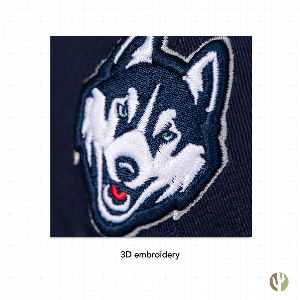 Desert Cactus University of Connecticut UConn Baseball Hat Huskies Brimmed Embroirderd Hats Cap Adjustable Cloth Strap Adult (Style D1) Blue