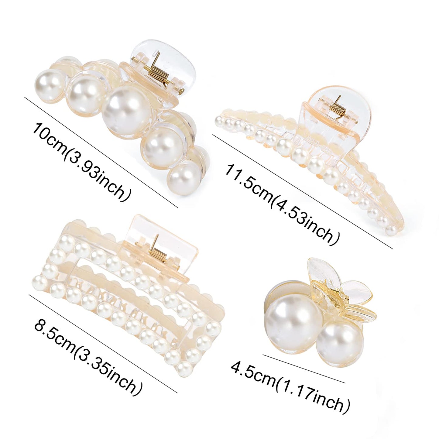 Mehayi 4 PCS Large Pearl Hair Claw Clips for Women Girls, Hair Barrette Clamps for Thick Thin Hair, Fashion Hair Accessories Headwear Styling Tools for Party Wedding