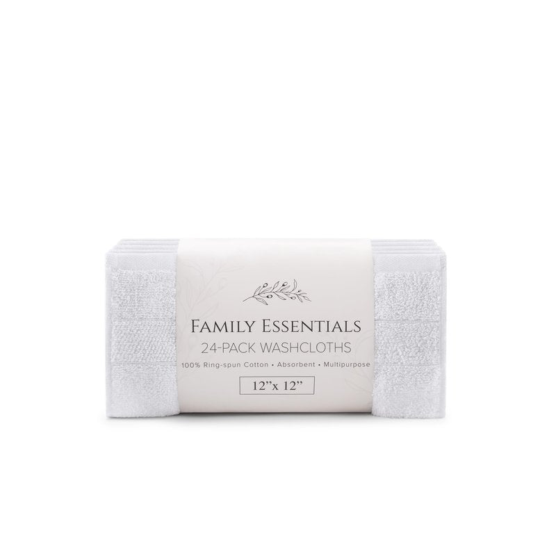 Arkwright Premium Washcloths - (Pack of 24) - Soft & Absorbent, 100% Ringspun Cotton, Contemporary Design Wash Cloths with Dobby, Multipurpose Fingertip Towels, White
