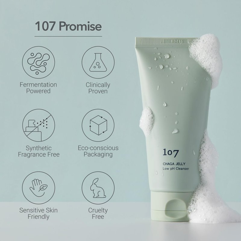 107 Gentle Gel Cleanser, Low pH, Non-Stripping Cleanser for Sensitive Skin, Enriched with Antioxidant & Calming Ingredients, Korean Beauty (4.0 fl oz)