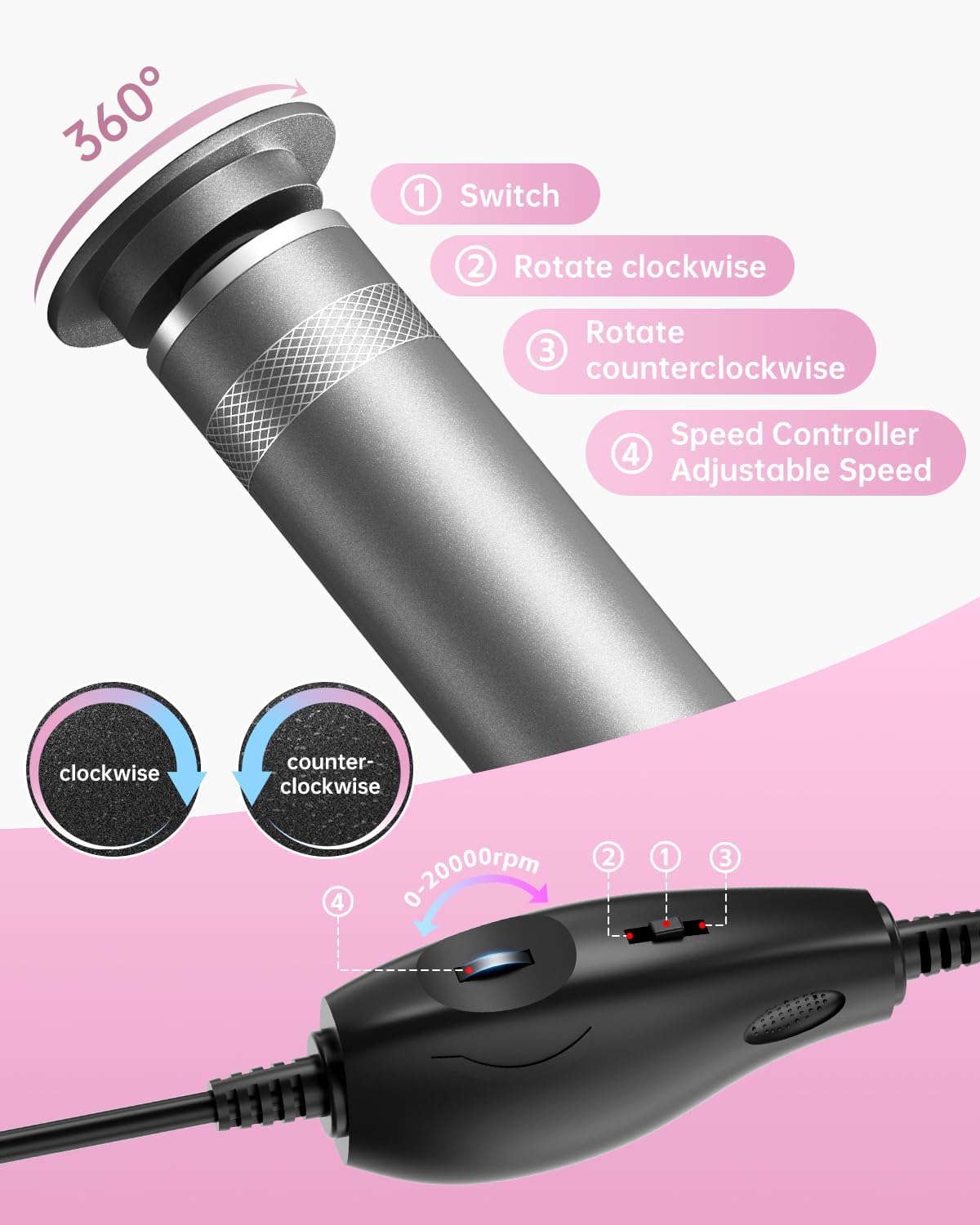 Electric Foot Callus Remover, Upgrade Electric Foot File Callus Remover for Feet, Adjustable Speed Foot File with 60 Pcs Sandpaper Discs, Foot Scrubber for Cracked, or Tough Skin and Calluses, Pink