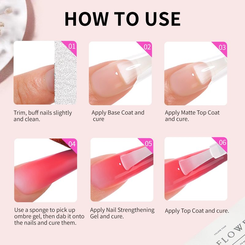 AOBOO Ombre Gel Nail Polish with Nail Art Sponges for Pat Gel Ombre Color Palette Blush Effect Pat Painting Gradient Blooming Gels 9colors for Ombre Nails Multistyle French Manicure DIY