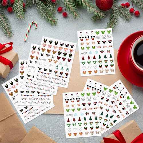 L1rabe Christmas Mouse Nail Stickers - 8 Sheets 3D Mouse Inspired Christmas Nail Art Stickers Self Adhesive Xmas Cute Cartoon Nail Decals for Women Girls, DIY Art Charms Nail Stickers Gifts for Kids