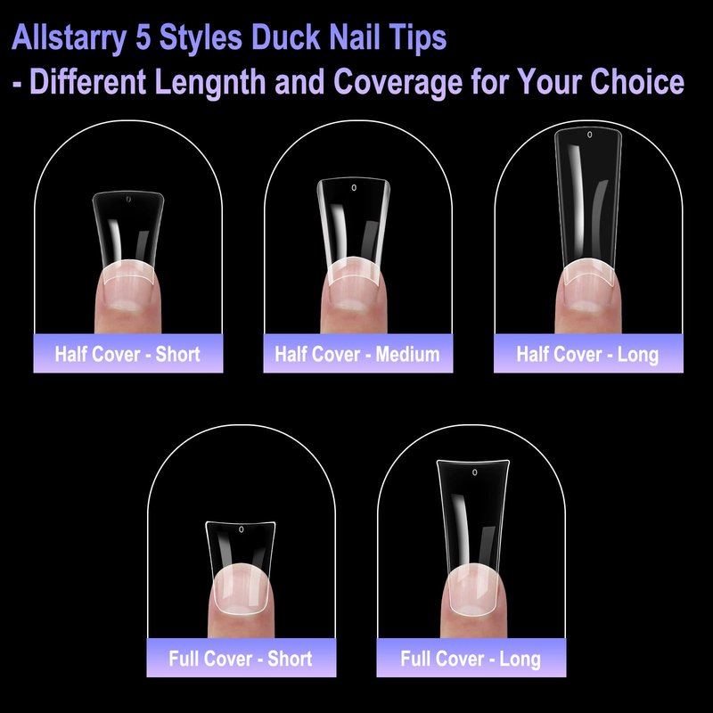 Allstarry Duck Nail Tips, 288pcs Short Curved Nail Tips Full Cover 12 Sizes Clear Duck Nails Press on Crystal Ducks Feet False Nails Extension French Soft Gel Fan Tips for Y2K Salon DIY - 22MM