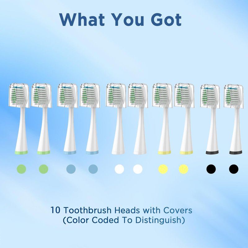 Replacement Brush Heads for Smile Bright Platinum Sonic Electric Toothbrush, Soft Bristles, 10-Pack, with Covers
