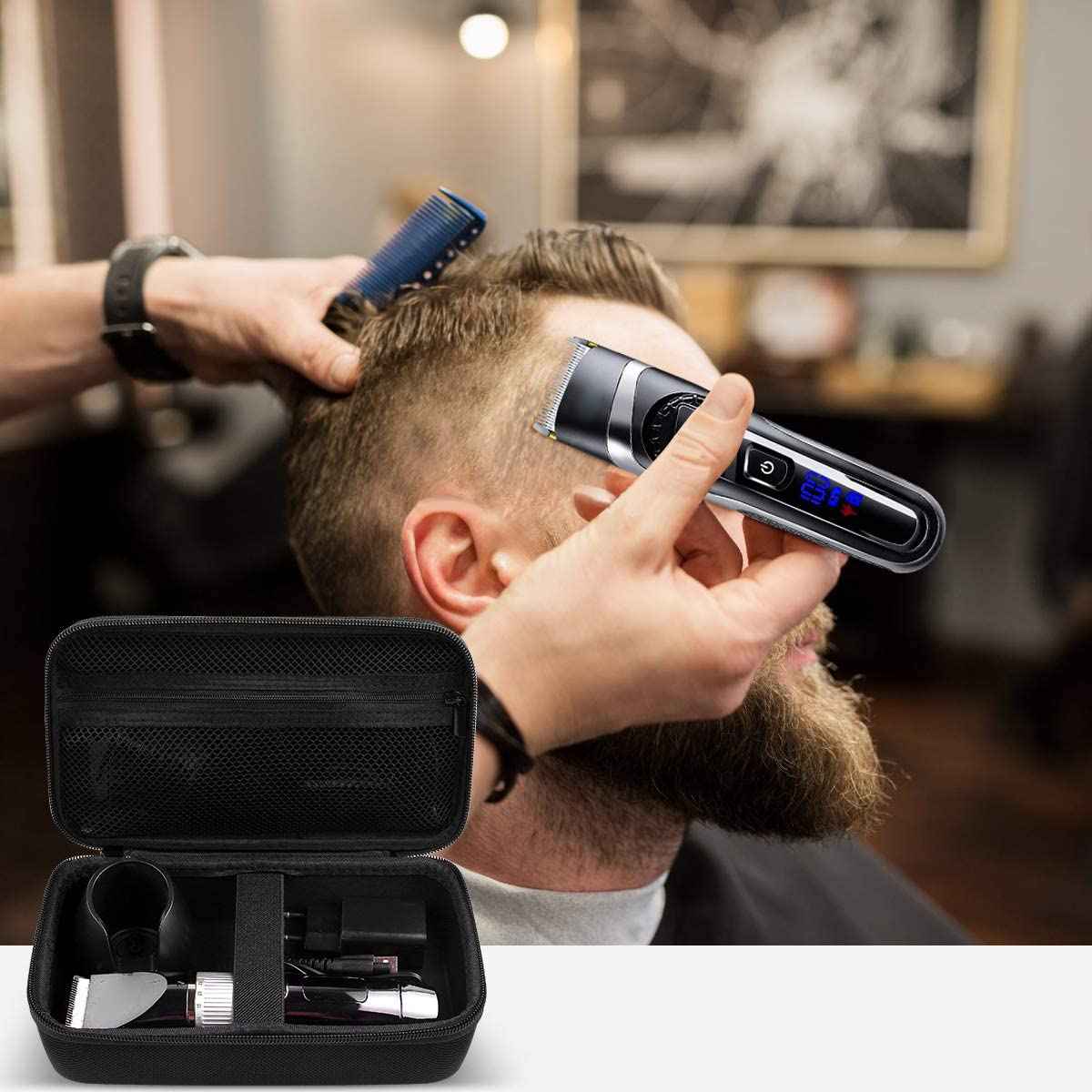 Case for Hatteker/for oneisall/for Ufree/for Novah Hair Clipper, Beard Trimmer Organizer Storage for Men Hair Cutting Kit Precision Shaver, with Inner Net Bag for Grooming Kit (Case Only)