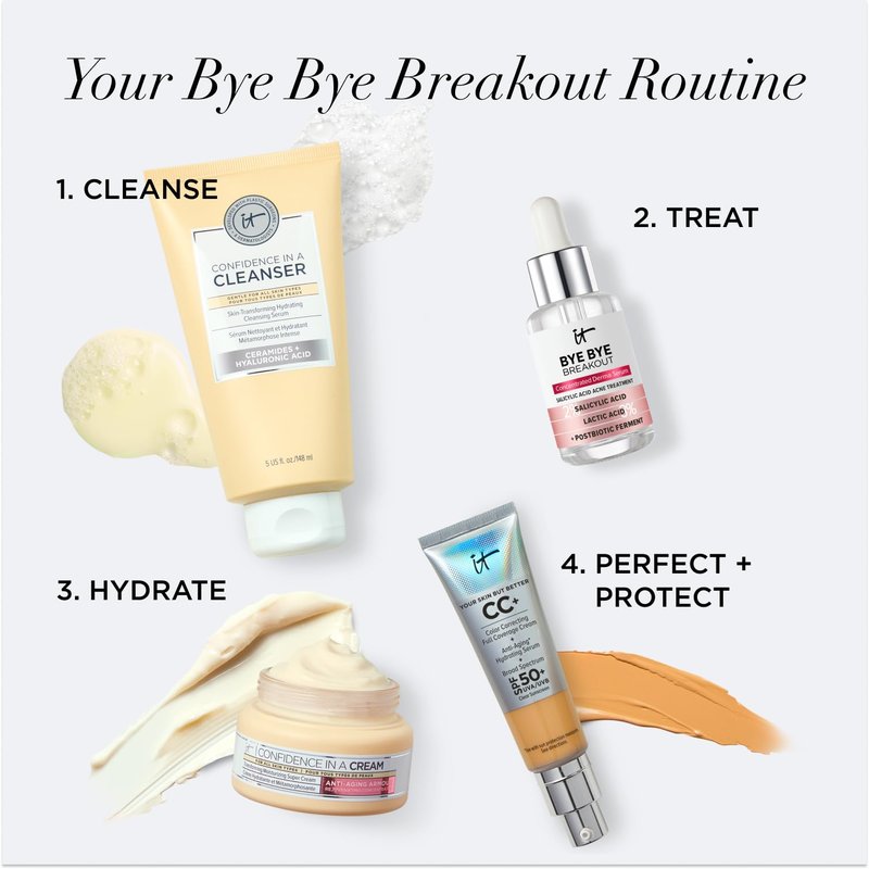 IT Cosmetics Bye Bye Breakout Acne Treatment Face Serum -With 2% Salicylic Acid & 3% Lactic Acid - Helps Reduce Pimples in 3 Days & Fades Look of Post-Acne Marks in 8 Weeks - 1 Fl. Oz