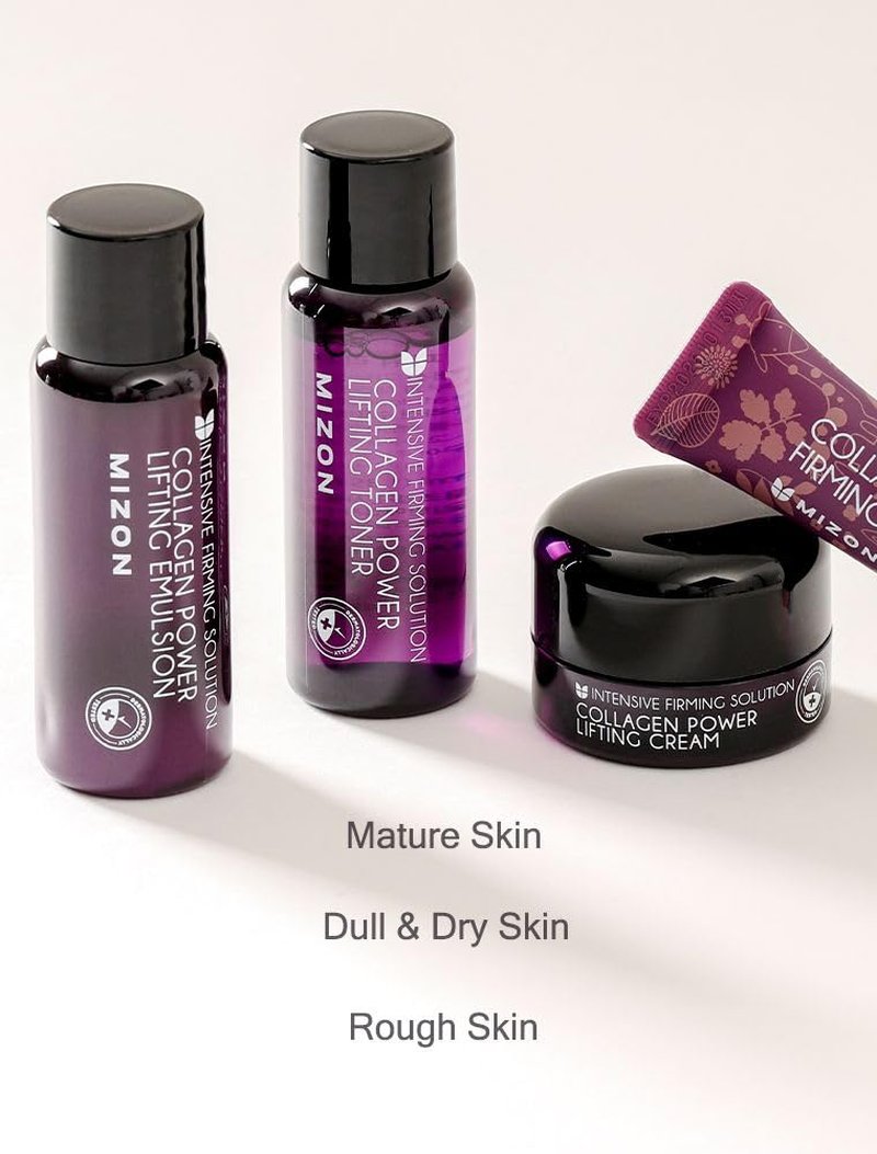 MIZON Marine Collagen Mini Set Travel Skincare Set (Toner+Emulsion+Eye Cream+Face Cream) Elasticity Booster Youth Recovery-Stocking Stuffers for Woman