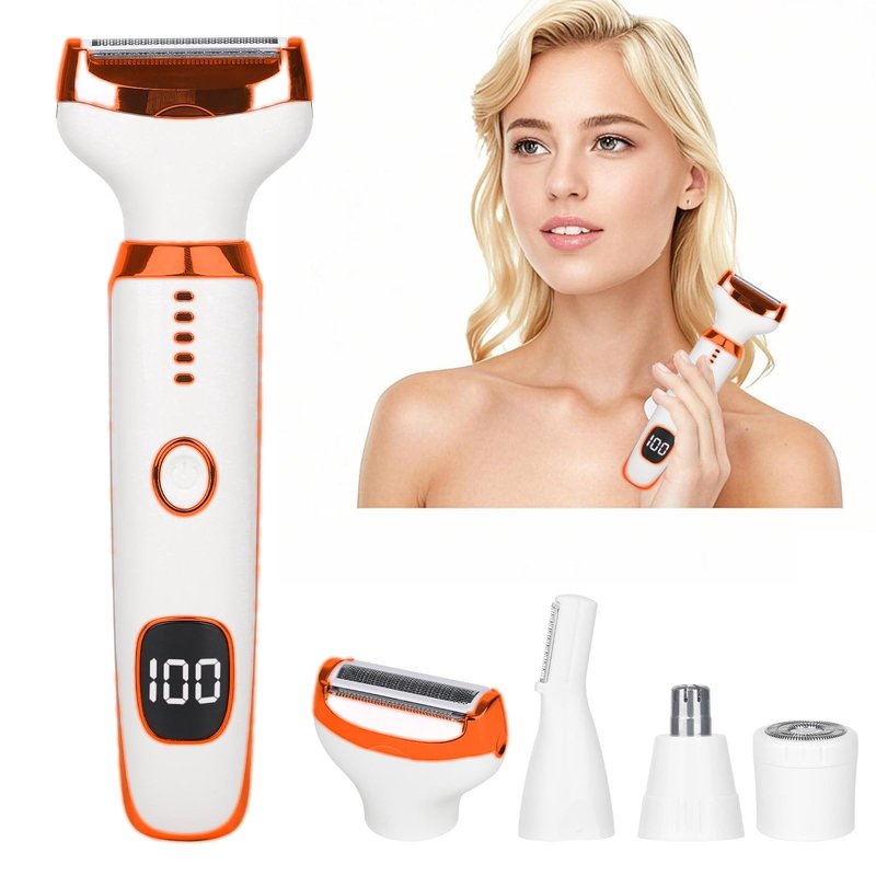Beanify 2026 Electric Razor for Women Men,4 in 1 Ladies Wet & Dry Body Razors and Facial Hair Remover,Rechargeable LED Display Hair Removal Kit for Nose Face Body Bikini Hair (Blue Cyan)