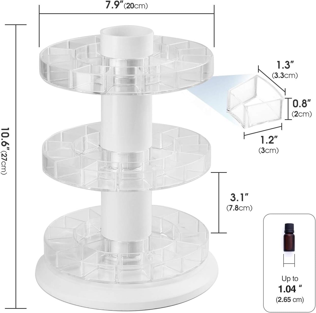 Rotating Essential Oil Display Stand - Spinning Rack for 45 Bottles | 3-Tier Organizer & Storage Holder