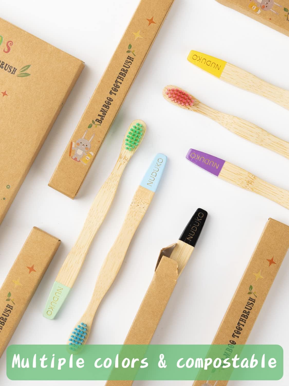 Biodegradable Bamboo Toothbrushes, 10 Piece BPA Free Soft Bristles Toothbrushes, Natural, Eco-Friendly, Green and Compostable