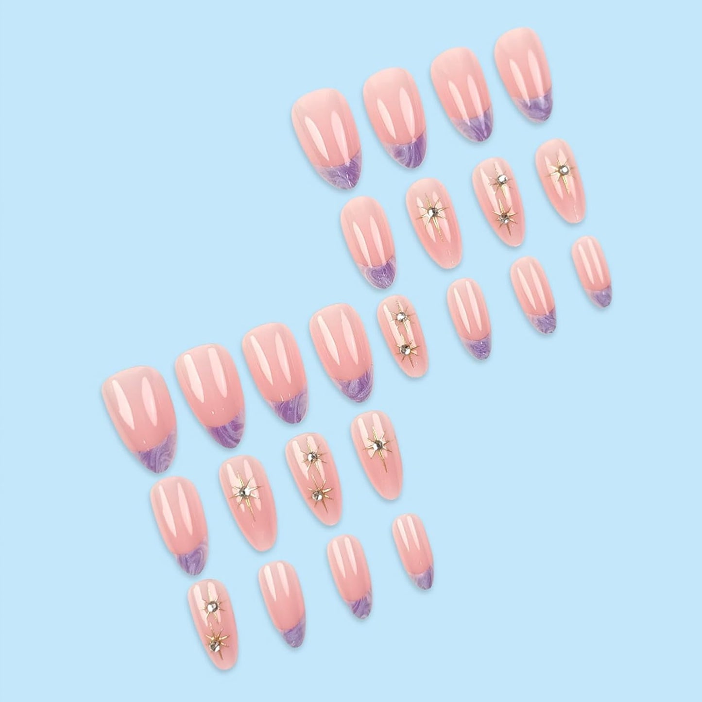 French Tip Almond Press-On Nails with Gold Bow | Reusable Glossy Acrylic False Nails for Women