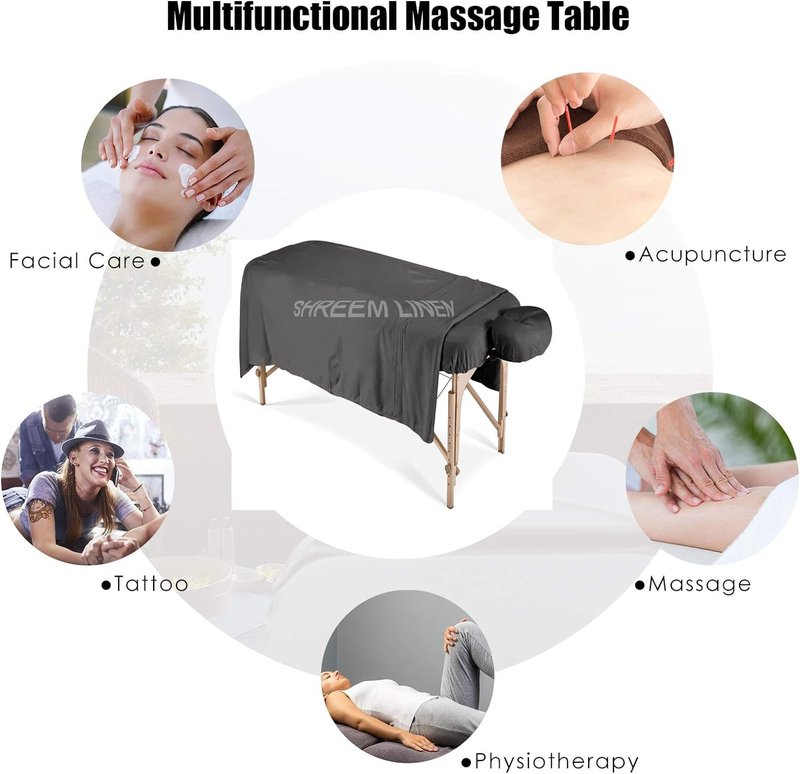 Shreem Linen Microfiber Massage Sheet Set 3-Piece for Massage Tables, Includes Massage Flat Sheet, Massage Fitted Sheet, and Massage Face Cradle Cover for Beauty Salon Spa, Burgundy