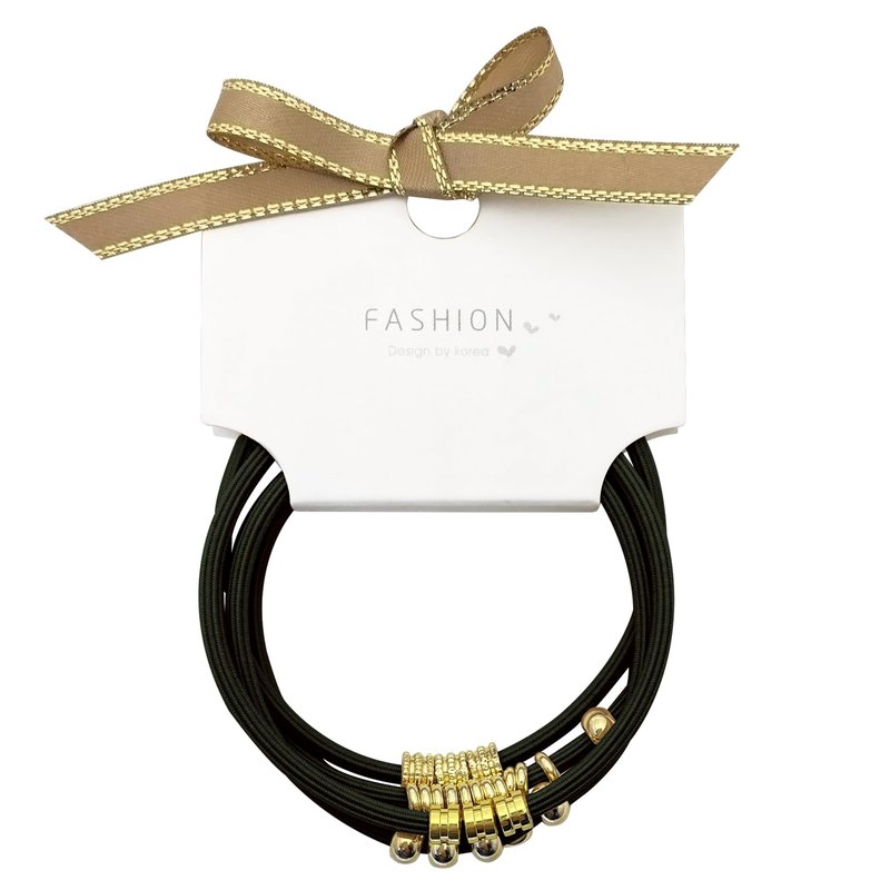 Black Boho Hair Ties Bracelets for Women, Cute Elastic Pony Tails Hair Ties No Damage Beaded Hair Accessories for Girls Decorative Hair Tie Bracelet with Bead Hair Bands with Gold Jewelry for Gifts