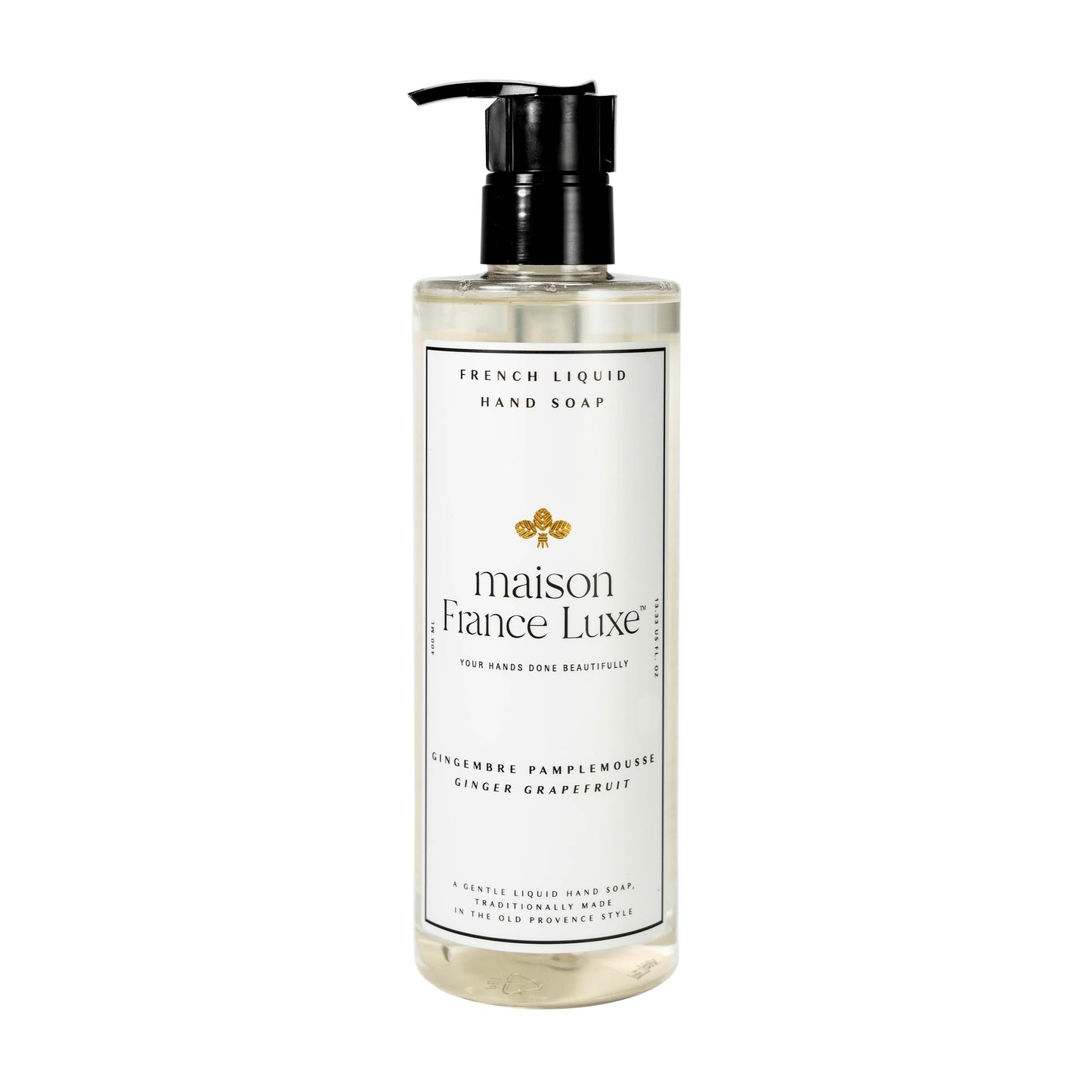 Maison France Luxe French Liquid Hand Soap, 400ml, Ginger Grapefruit - Soft Hand Wash that Hydrates and Cleanses - Biodegradable Liquid Soap, Plant-Based, Paraben-Free& Non Toxic Hand Soap