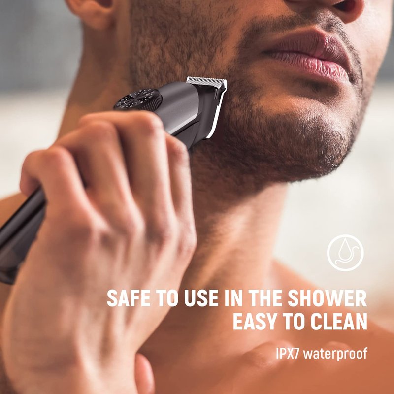 SUPRENT Beard Trimmer for Men Waterproof- IPX7 Professional Mustache Trimmer- 39 Built-in Adjustable Precise Lengths- Cordless USB C Rechargeable & LED Display