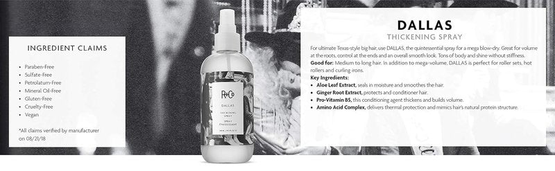 R+Co Dallas Hair Thickening Spray – Volumizing & Texturizing Spray for All Hair Lengths – Adds Thickness, Body & Shine for Fine, Thin Hair – Thermal Protection for Blowouts & Styling – Vegan – 8.5 oz