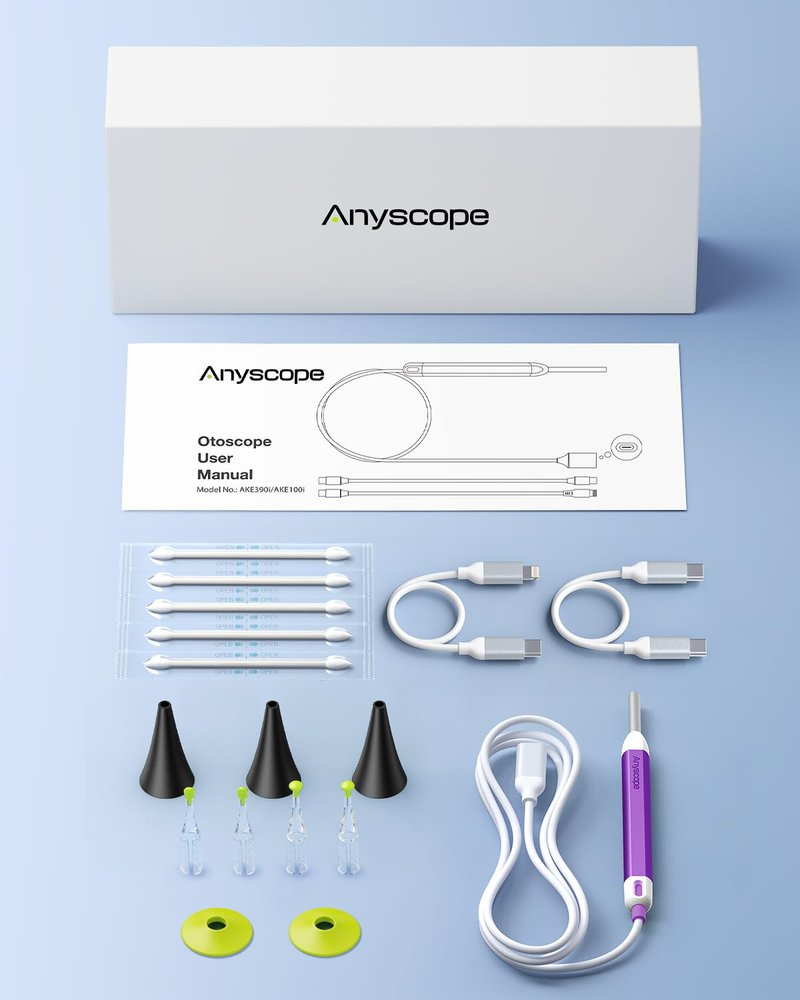 AnyScope HD Digital Otoscope, Video Ear Scope Otoscope with Light, Ultra Clear View Ear Camera with Ear Wax Removal Tools, Compatible with iPhone and Android Devices (Purple) 